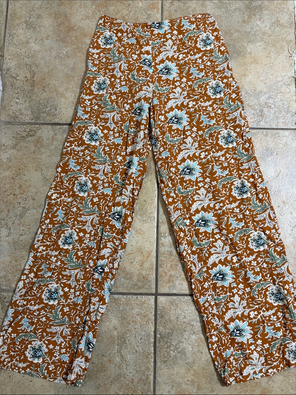 Boho Wide Leg Floral Pants in Rust